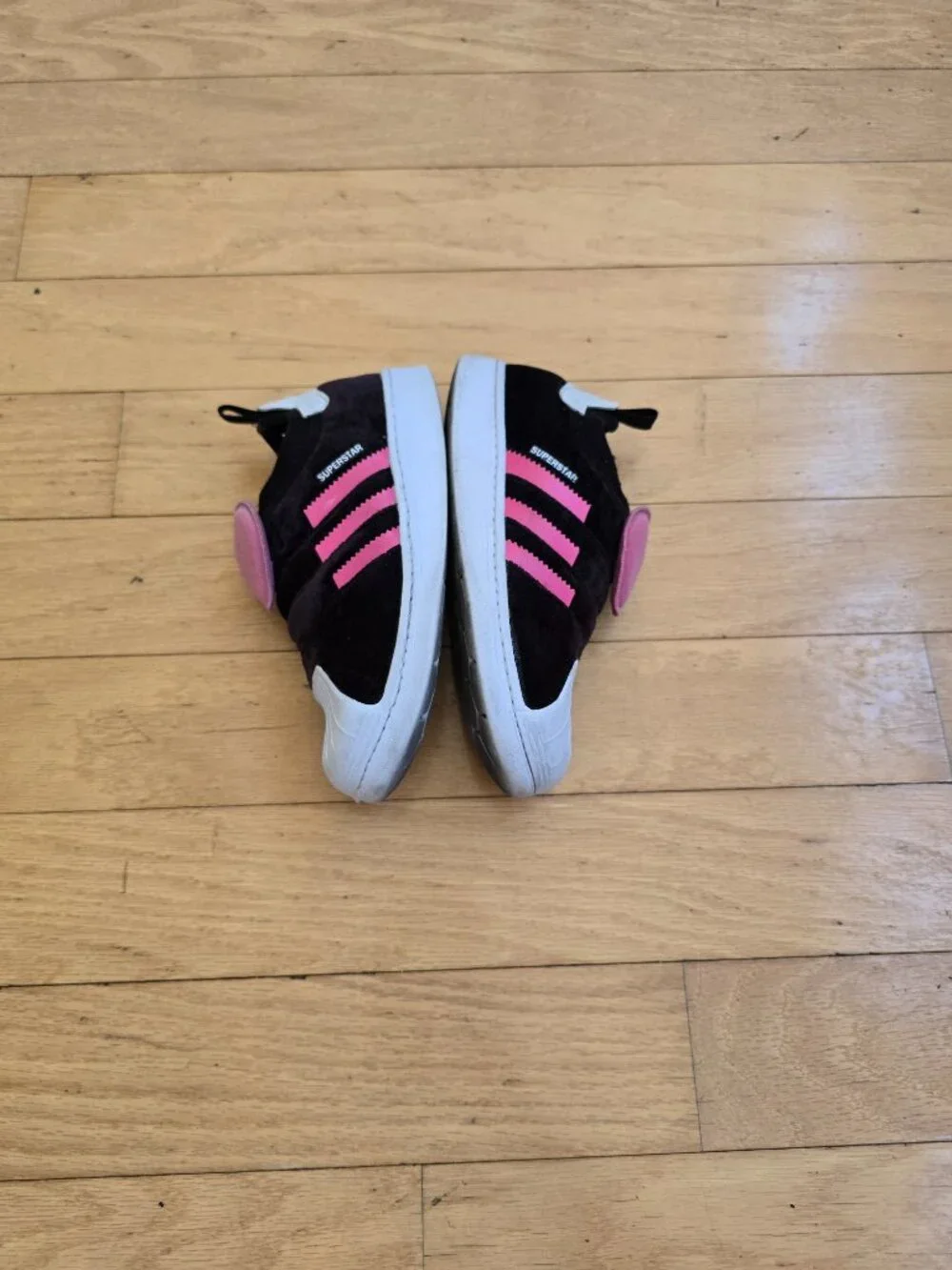 adidas | Superstar 360 Black Shock Pink Suede Heart Sneakers | KIDS 1